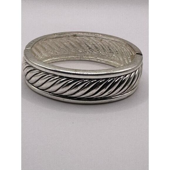 Vintage Silver Tone Hinged Cuff Bracelet With Twisted Rope Design - Picture 7 of 7